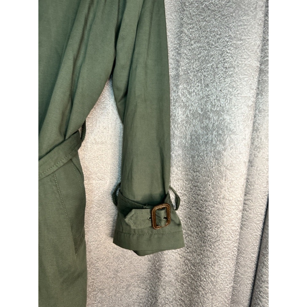 Gap Medium Green Collared Long Sleeve With Leather Strap Long Jacket Coat